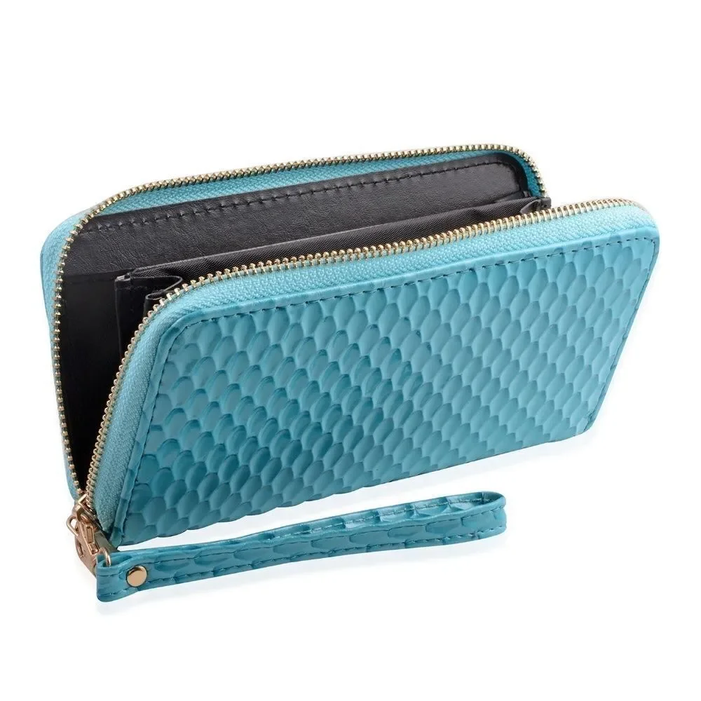 Wallet Over Size Clutch Zip Embossed Faux Leather